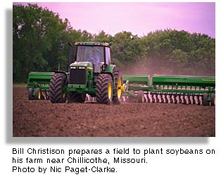 Bill Christison prepares a field for soybeans near Chillicothe, Missouri.