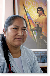 Bertha Blanco en la oficina de la Federación Nacional de Mujeres Campesinas de Bolivia, en La Paz, Bolivia.
