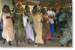 Dancing after a meeting at the Via Campesina conference.