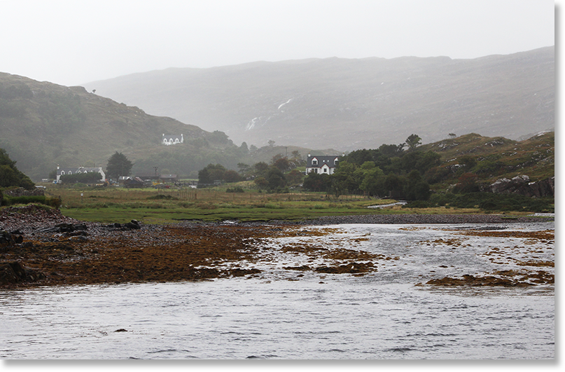 Looking inland, down an inlet, towards Toscaig on Applecross peninsula, Ross and Cromarty, Scotland.￼