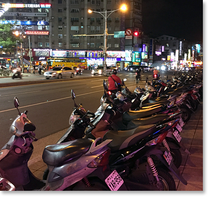 Bikes at night in Taipei.