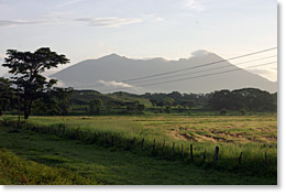 Fields and the Mombacho volcano in southwest Nicaragua.