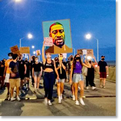 Black Lives Matter protest at Pulaski Bridge, New York City. Photo by @impermanentny via Museum of New York City website.