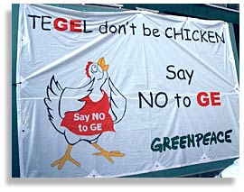 Greenpeace banner against genetically engineered food