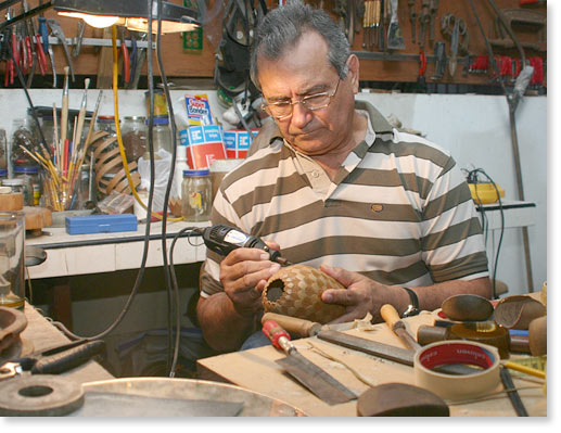 Taparo sculptor Pedro Reyes Millan in his studio in Barinas, Venezuela. Photo by Nic Paget-Clarke.