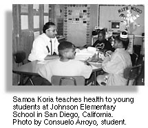 Samoa Koria teaching at Johnson Elementary school, San Diego. Photo by Consuelo Arroy.