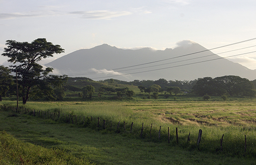 Just after dawn, looking at fields and the Mombacho volcano in southwest Nicaragua.