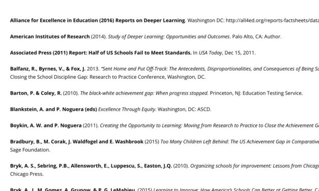 References / Taking Deeper Learning to Scale by Pedro A. Noguera / Education Rights / In Motion Magazine